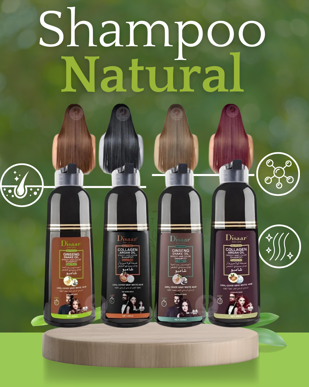 SHAMPOO TINTE CUBRE CANAS DISAAR-100% NATURAL Y ORIGINAL